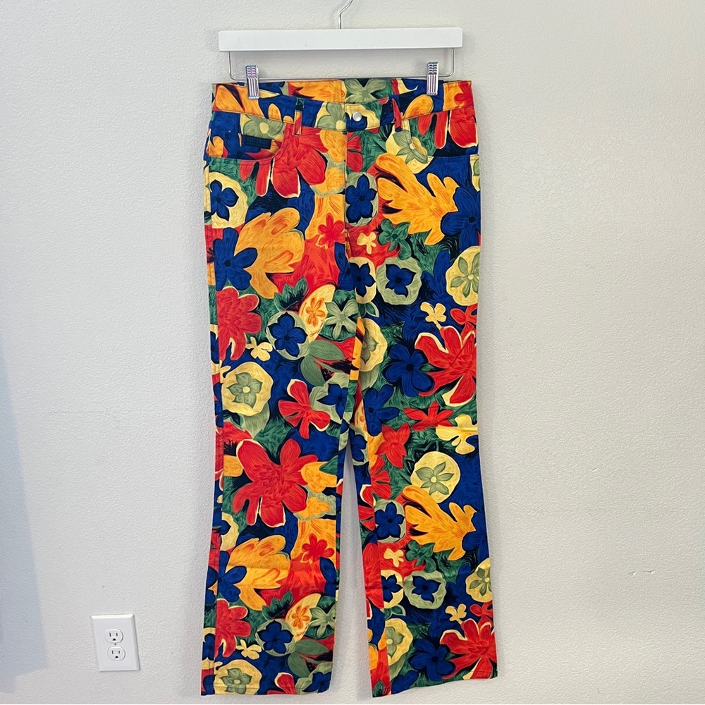Body Body Wear Stephen Sandler Tropical Floral Mens Size M Stretch Bootcut Pants